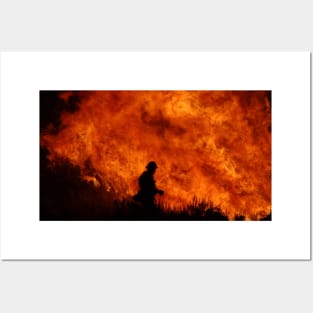 Fireman Silhouette in front of Fire Posters and Art